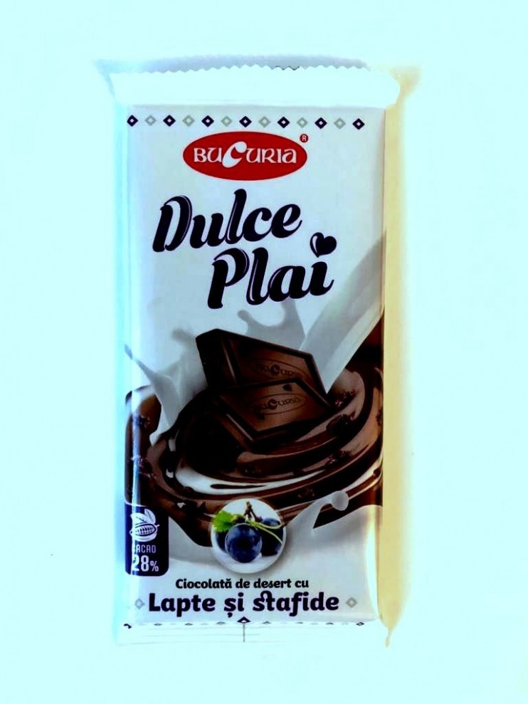 Шоколад "Дулче Плай" с молоком и изюмом, 90 г.